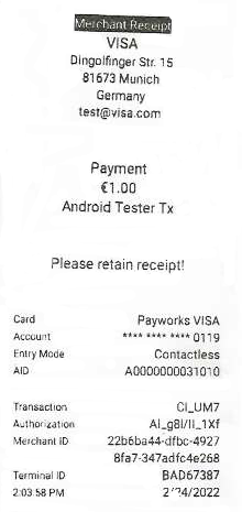 Custom receipt for PAX terminal